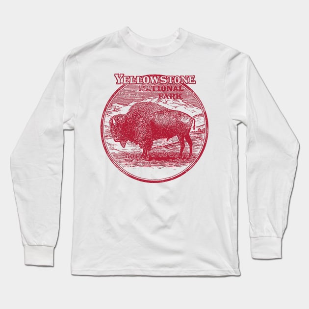 Yellowstone National Park Vintage Bison Long Sleeve T-Shirt by Hilda74